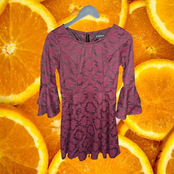 My Michelle Maroon Fit Flare Dress with Decorative Arms Size Small - Picture 2 of 8